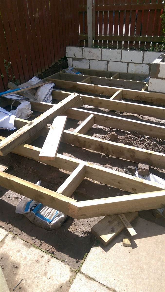During — deck frame and joists laid out, ready for the boards